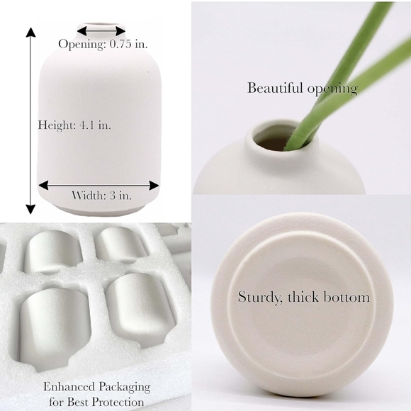 Carrot's Den - Set of 6 White Mini Ceramic Vases for Home Decor | Boho Bud Vases - Picture 2 of 8